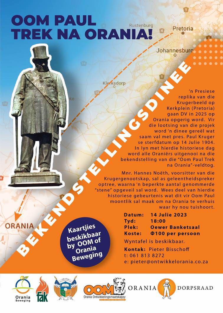 Orania kry reuse replika standbeeld van Paul Kruger