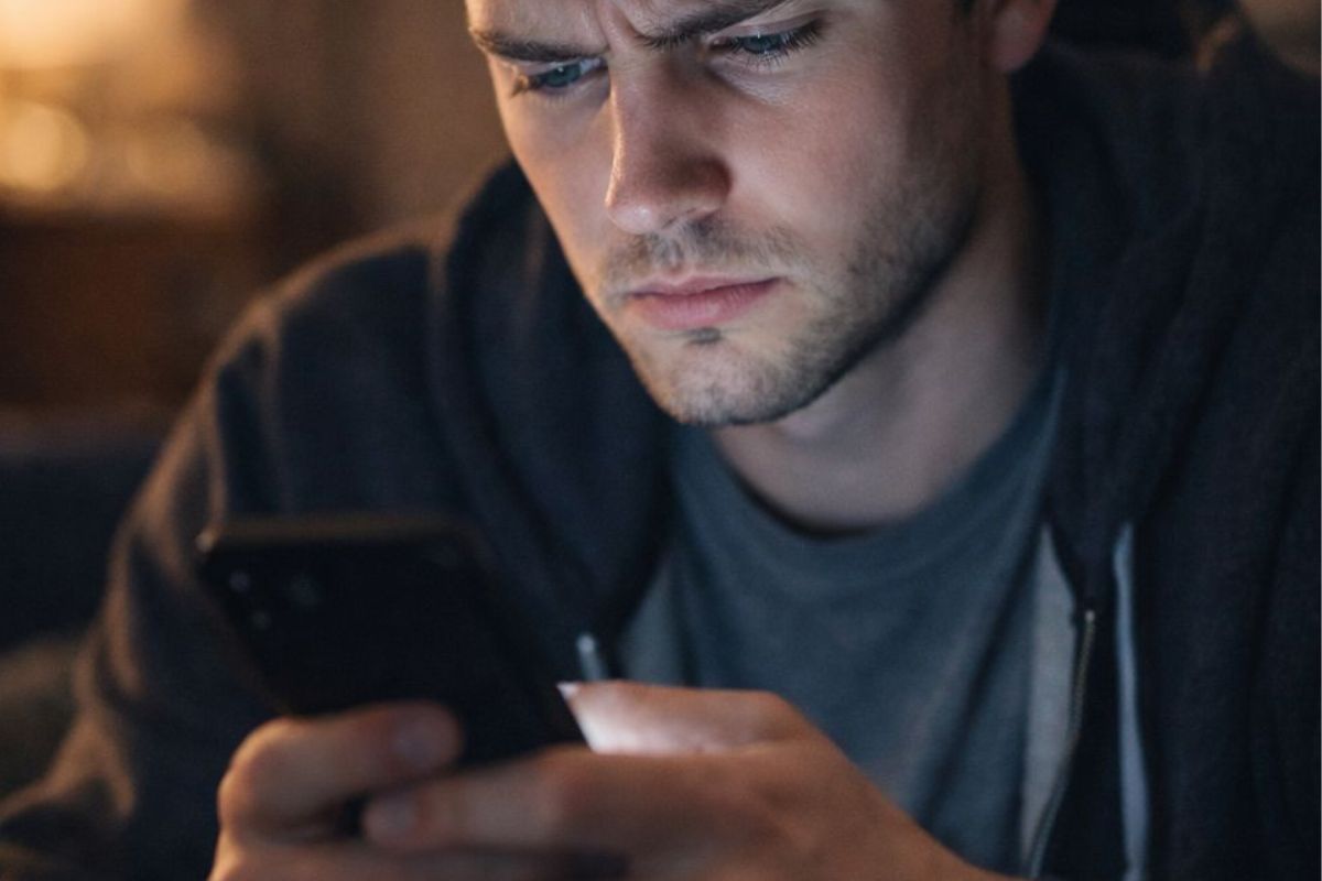 persoon op die foon.